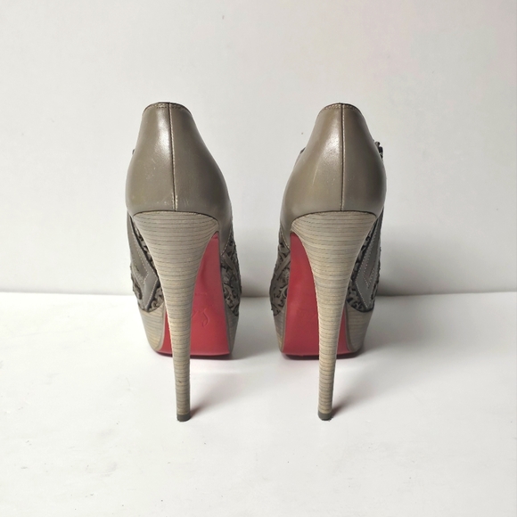 Christian Louboutin Brown Laser-Cut Leather Pampas 150 Peep Toe Ankle Boots Size - Picture 4 of 9